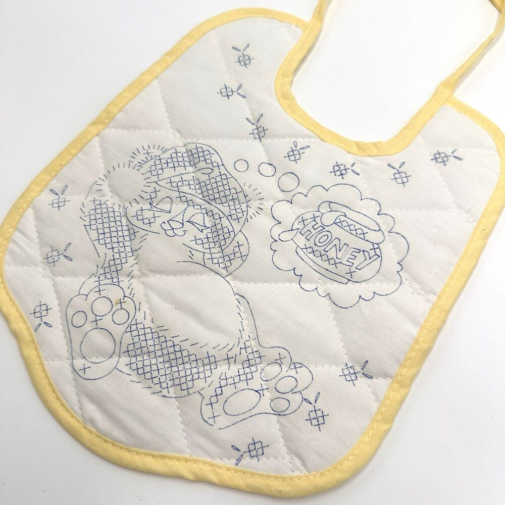 Counted Cross Stitch Embroidery Bib Only Unfinished Baby Sleeping Bear Vintage